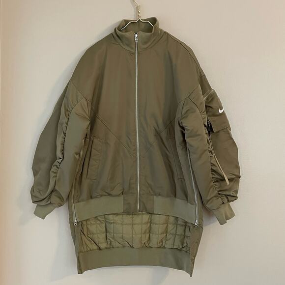 Nike NSW Therma Fit Oversized Bomber Puffer Jacket Quilted Satin Olive WOMEN S M - Picture 2 of 16